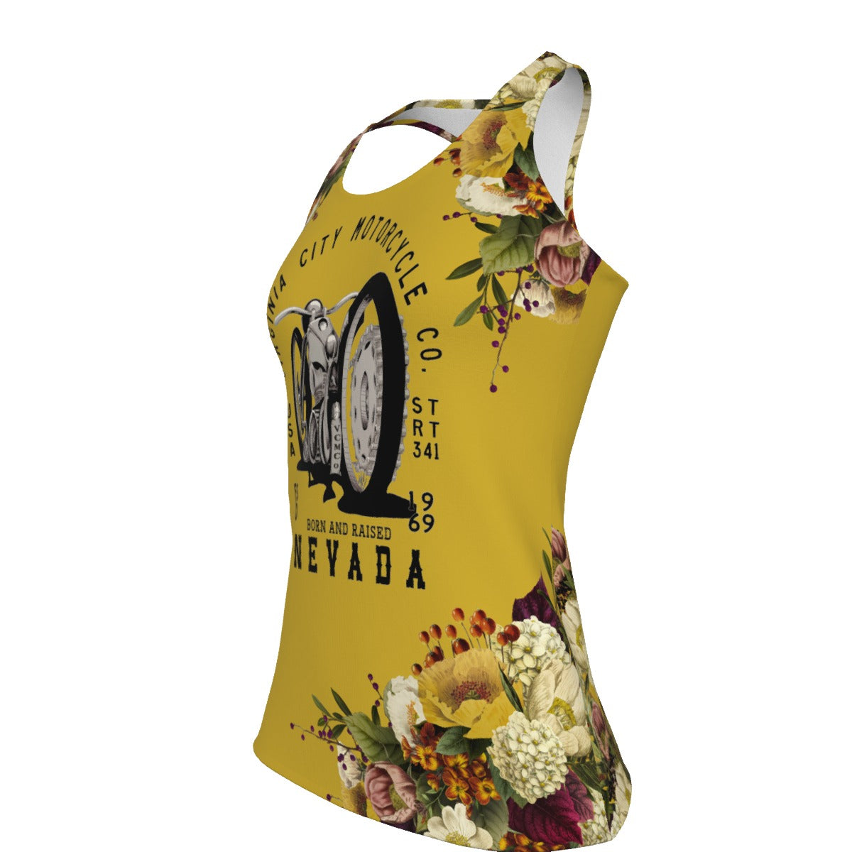 Yellow BAR NV Women's Tank Top Virginia City Motorcycle Company Apparel in Nevada USA