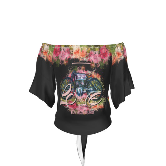 V-Twin Valentine Women's Off-shoulder Tie up Blouse Ladies T-Shirt Virginia City Motorcycle Company Apparel in Nevada USA