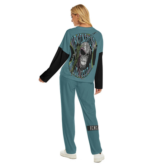 Indian Brave Dark Teal Top and Bottom PJ Loungewear Set lounge wear Virginia City Motorcycle Company Apparel in Nevada USA