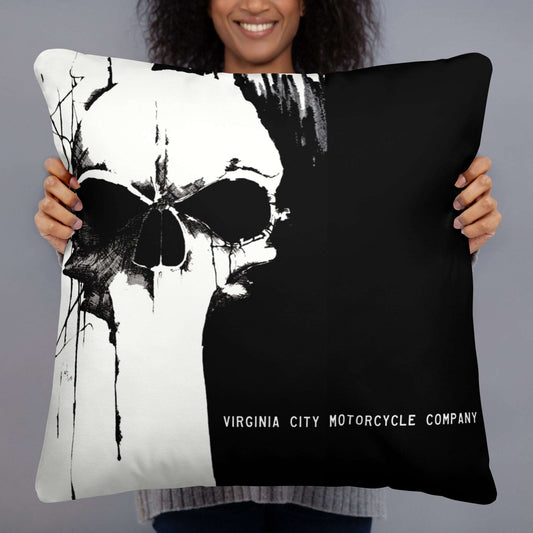 Black and White Skull Throw Pillow pillow Virginia City Motorcycle Company Apparel