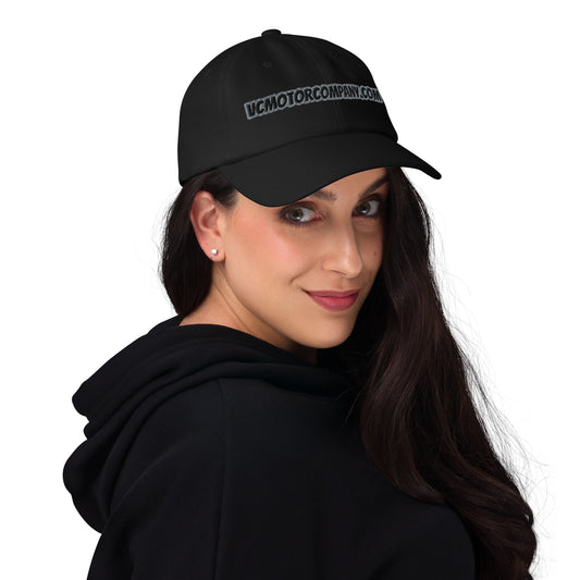 VCMCo. Dad Hat in Black — Front View | Virginia City Motorcycle Company Biker Cap
