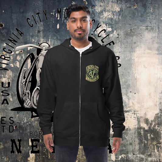 Indian Brave Skull - Fleece zip up hoodie Hoodie Virginia City Motorcycle Company Apparel in Nevada USA