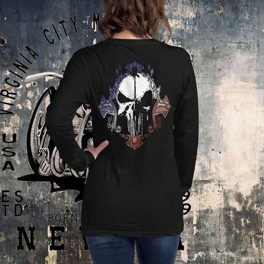 Women's Long Sleeve Skull Tee for the VC VFW Women's Shirts Virginia City Motorcycle Company Apparel in Nevada USA