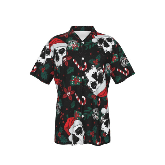Christmas Skull Men's Hawaiian Shirt  Virginia City Motorcycle Company Apparel in Nevada USA