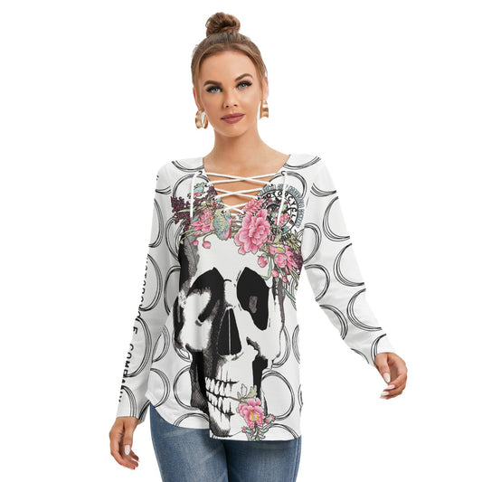 Skull + Flower Women's Long Sleeve Shirt Virginia City Motorcycle Company Apparel in Nevada USA
