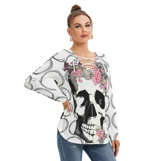Skull + Flower Women's Long Sleeve Shirt Virginia City Motorcycle Company Apparel in Nevada USA