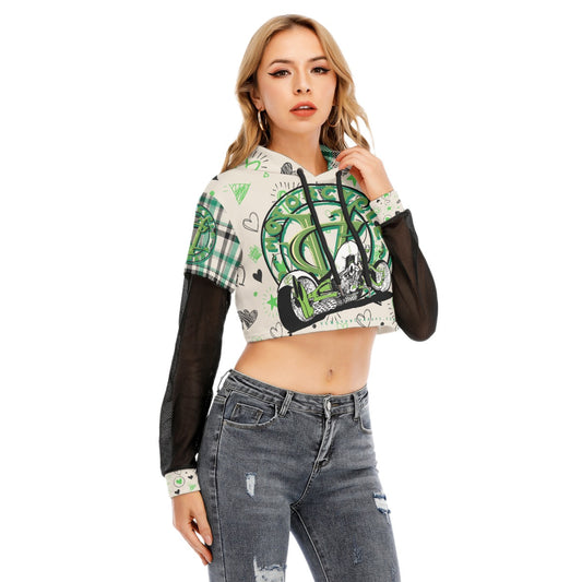 Rayne- One Bad Ass Bike - Girls Green Crop Top Motorcycle Hoodie Virginia City Motorcycle Company Apparel