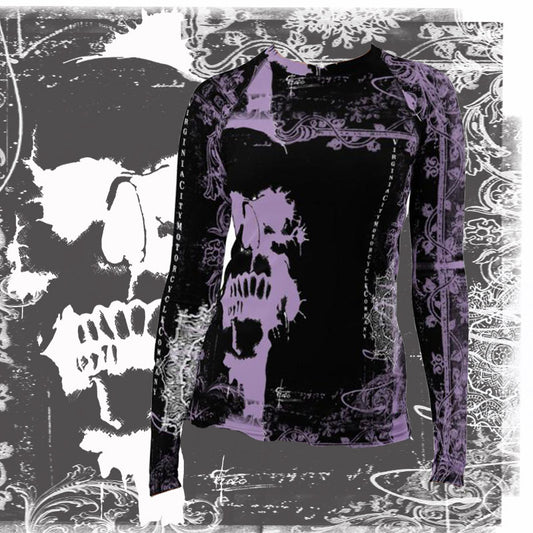TAG Skull Women's Long Sleeve T-Shirt in Lavender Ladies Long Sleeve Virginia City Motorcycle Company Apparel