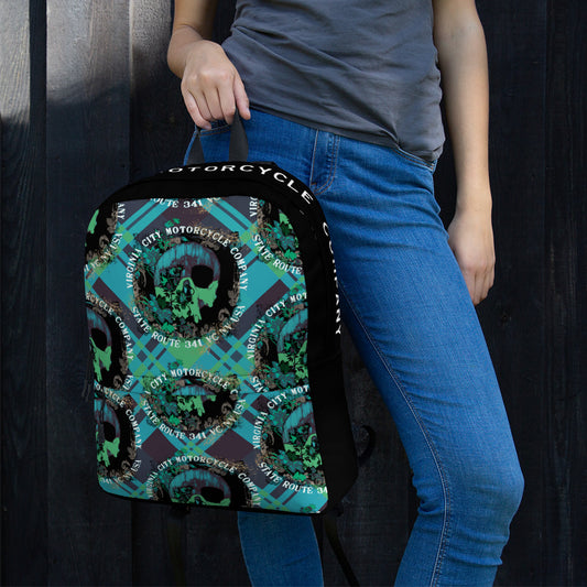 Green Flower Skull Backpack Bag Virginia City Motorcycle Company Apparel