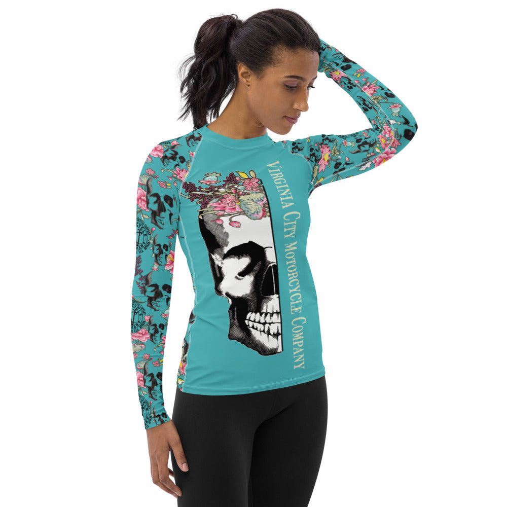 Skull + Flower Women's Long Sleeve Shirt Ladies Long Sleeve Virginia City Motorcycle Company Apparel