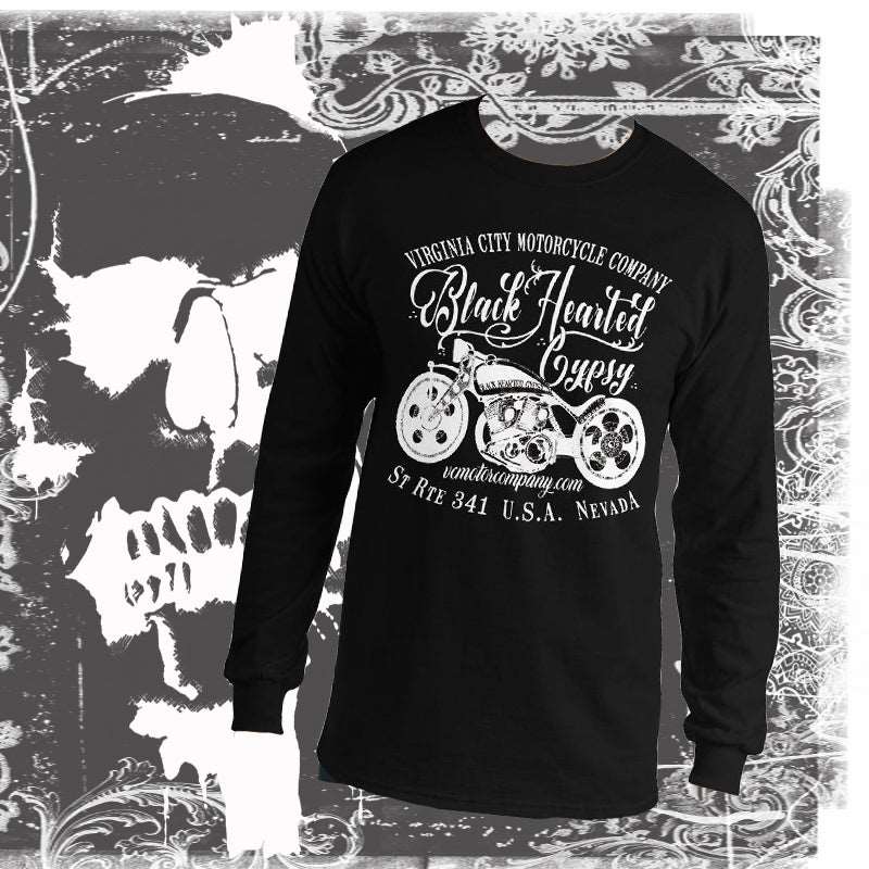 Black Hearted Gypsy Bike - Men's Long Sleeve Motorcycle T-Shirt Men's Long Sleeve Virginia City Motorcycle Company Apparel