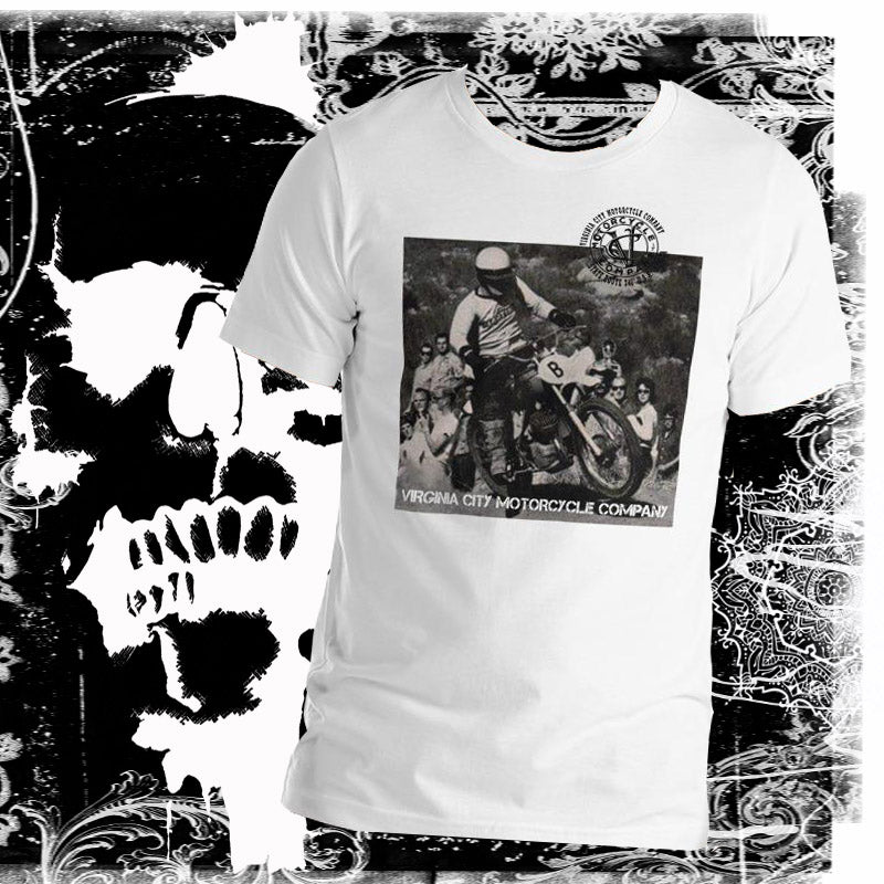 Dirt Bike #12 Short-Sleeve White T-Shirt vcgp Virginia City Motorcycle Company Apparel