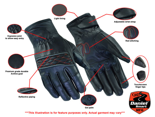 DS2426 Women's Cruiser Glove (Black / Red) Women's Lightweight Gloves Virginia City Motorcycle Company Apparel 