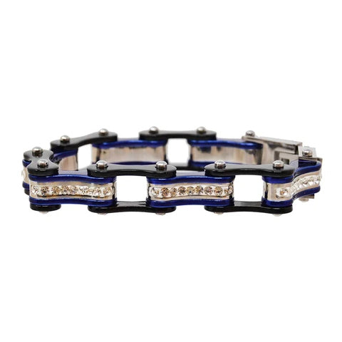 VJ1107 Two Tone Black/Candy Blue W/White Crystal Centers Bracelets Virginia City Motorcycle Company Apparel 