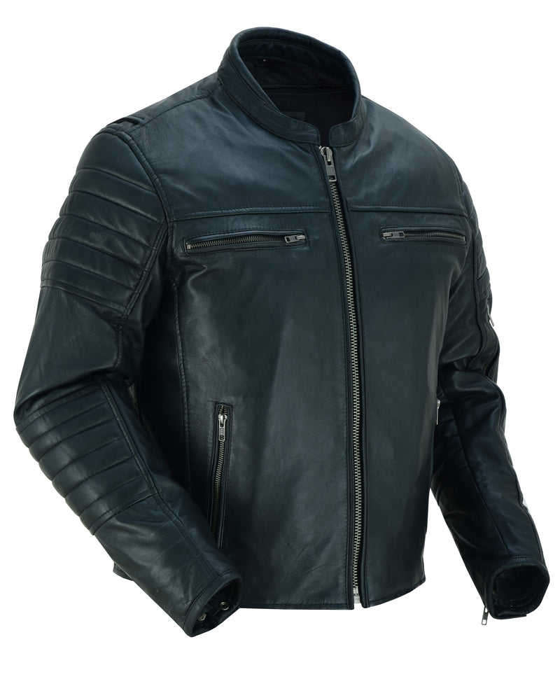 Mens lightweight leather hot sale motorcycle jacket