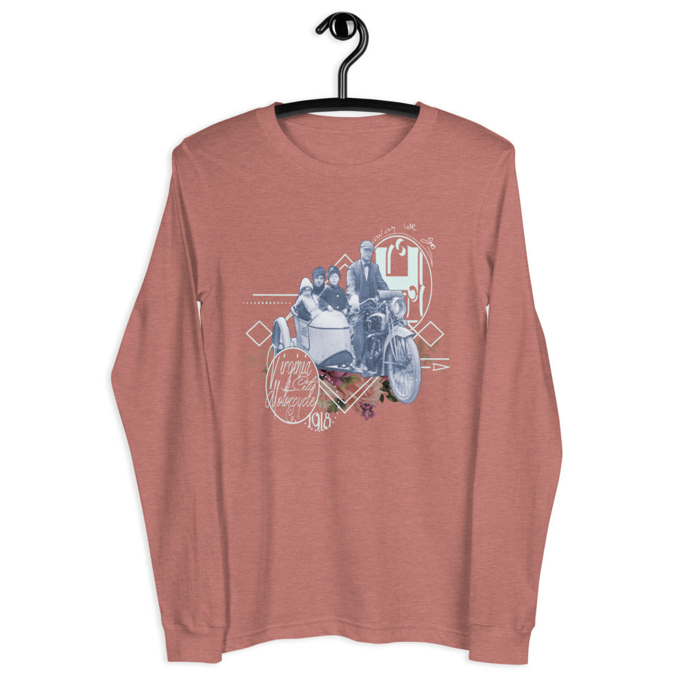 Away We Go - 1918 Excelsior - Long Sleeve Tee Ladies Long Sleeve Virginia City Motorcycle Company Apparel