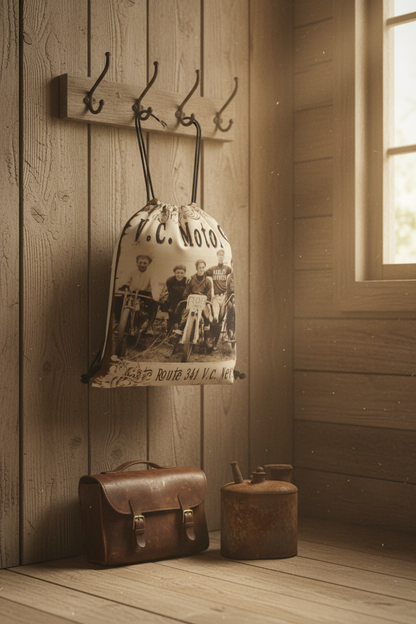 1920s Motorcycle Club Drawstring Bag lifestyle image