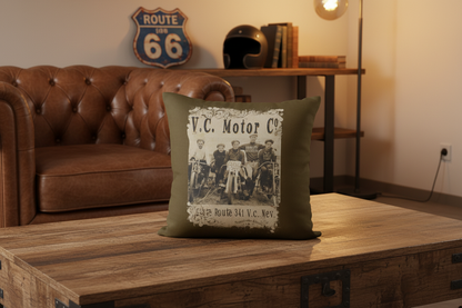 1920s Motorcycle Club Vintage Pillow in man cave setting