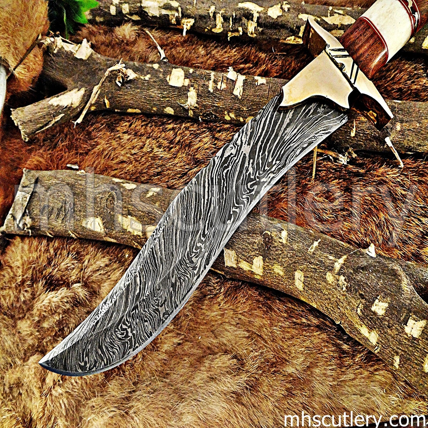 Custom Made Damascus Steel Hunter Bowie Knife With Brass Clip