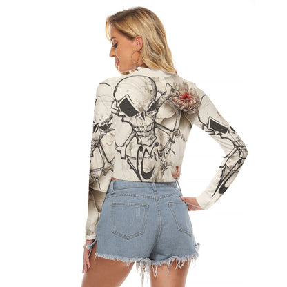 Ladies Biker Skull Keyhole Tight Crop Top Ladies Long Sleeve Virginia City Motorcycle Company Apparel in Nevada USA