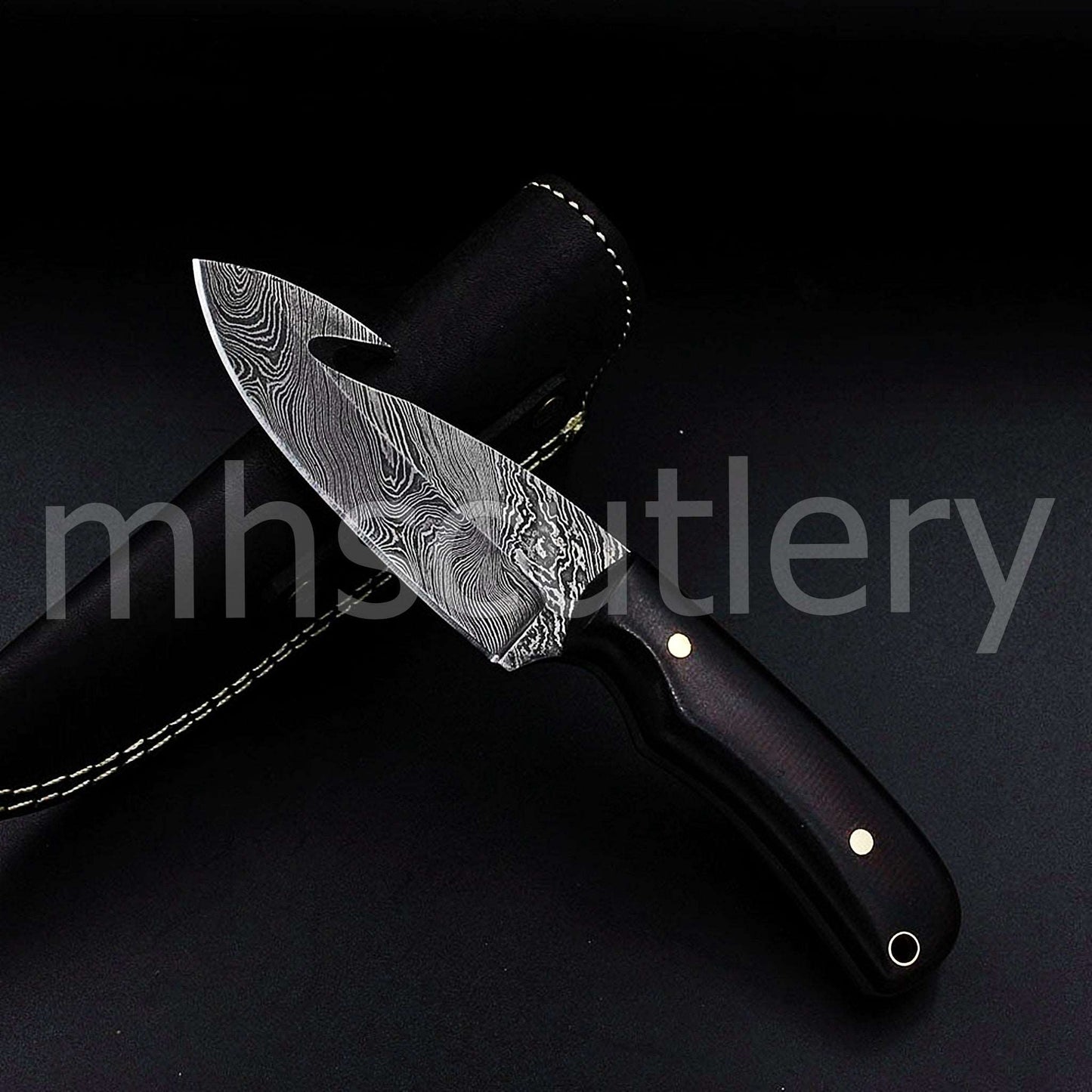 Custom Hand Forged Damascus Gut-Hook Steel Hunter Skinner Knife With Micarta Handle