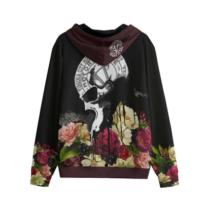 Black and Flower Skull Ladies Cotton Zip Up Hoodie Hoodie Virginia City Motorcycle Company Apparel 