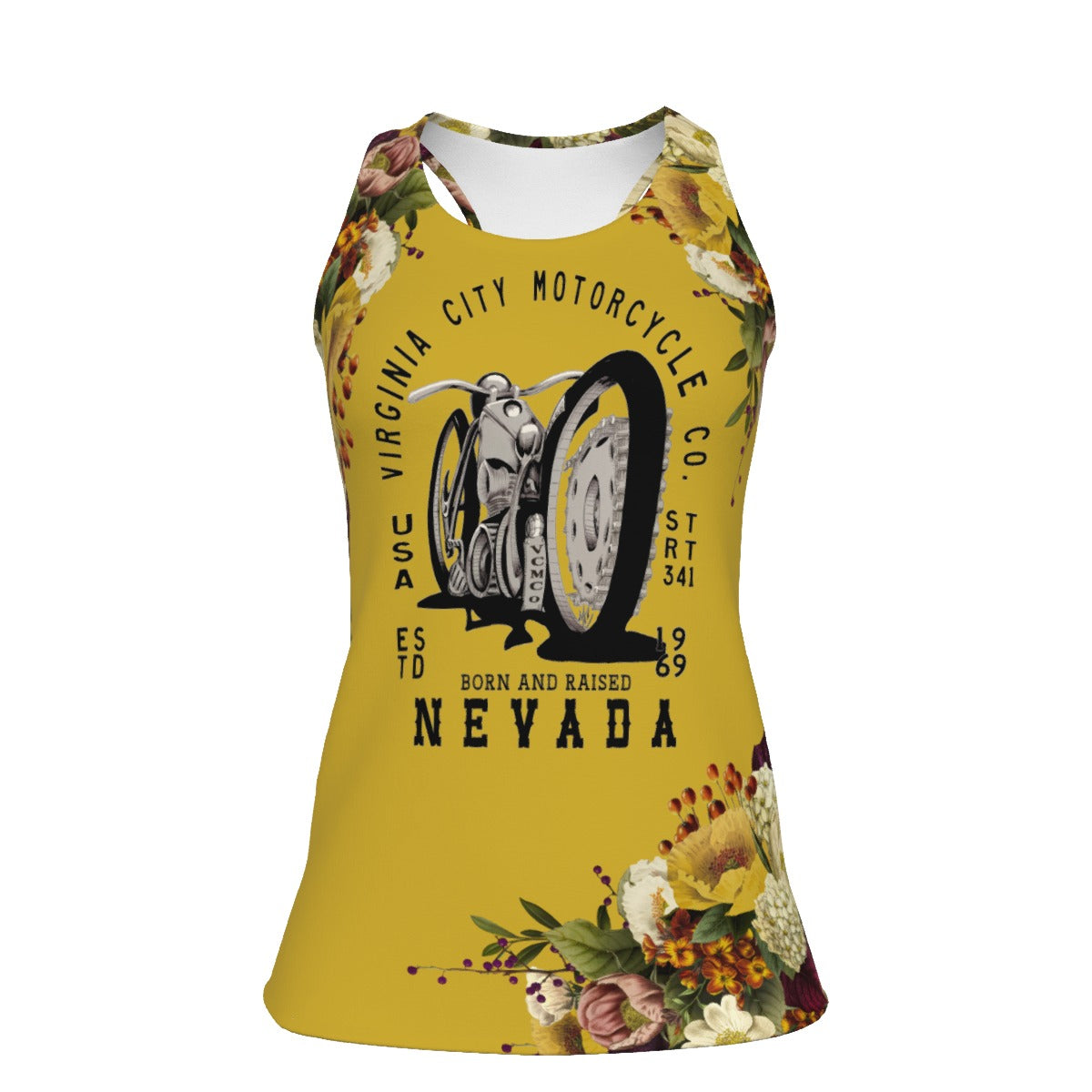 Yellow BAR NV Women's Tank Top  Virginia City Motorcycle Company Apparel in Nevada USA