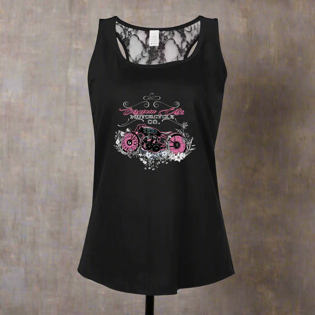 Black Beauty Women's Lace Back Tank Women's Shirts Virginia City Motorcycle Company Apparel in Nevada USA