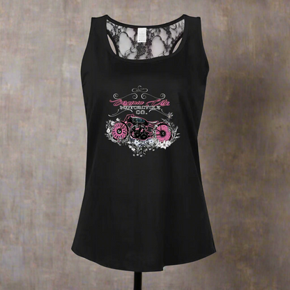 Black Beauty Women's Lace Back Tank Women's Shirts Virginia City Motorcycle Company Apparel in Nevada USA