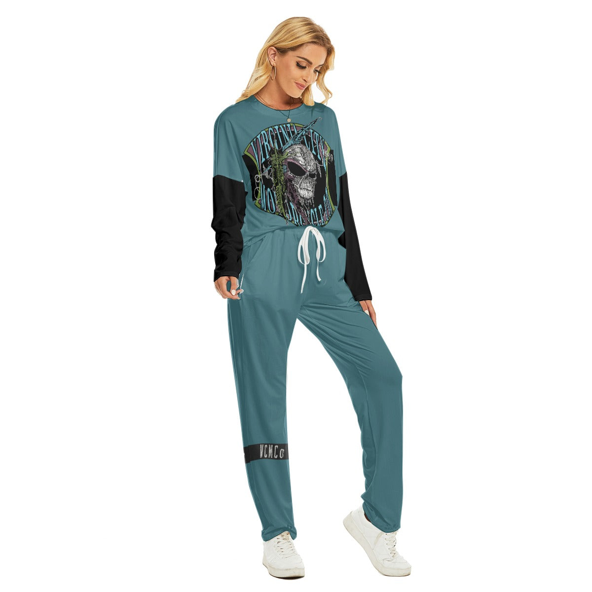 Indian Brave Dark Teal Top and Bottom PJ Loungewear Set lounge wear Virginia City Motorcycle Company Apparel in Nevada USA