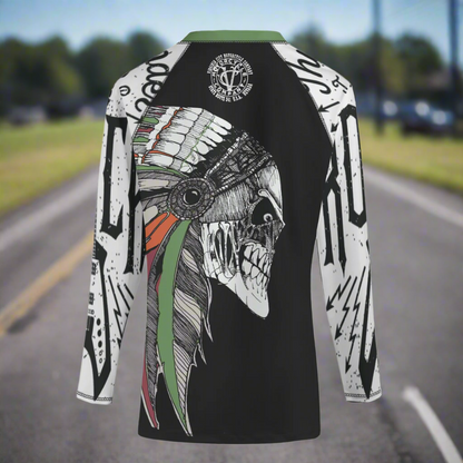 Men's Long Sleeve Active T-Shirt with Indian Chief Skull Print vcgp Virginia City Motorcycle Company Apparel in Nevada USA
