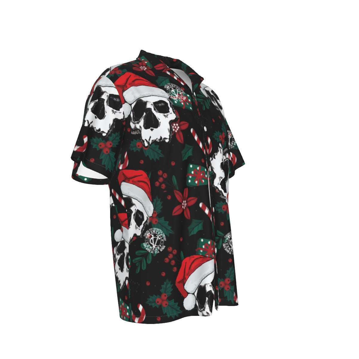 Christmas Skull Men's Hawaiian Shirt  Virginia City Motorcycle Company Apparel in Nevada USA