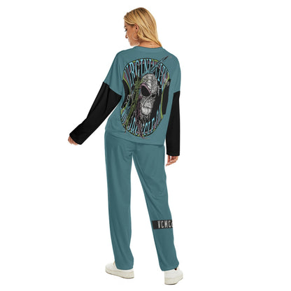 Indian Brave Dark Teal Top and Bottom PJ Loungewear Set lounge wear Virginia City Motorcycle Company Apparel in Nevada USA