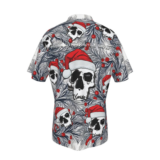 Skull Santa Men's Hawaiian Shirt With Pocket | Holiday Biker Style | FREE SHIPPING