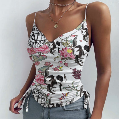 Skull and Flowers Women's Drawstring Camisole  Virginia City Motorcycle Company Apparel in Nevada USA