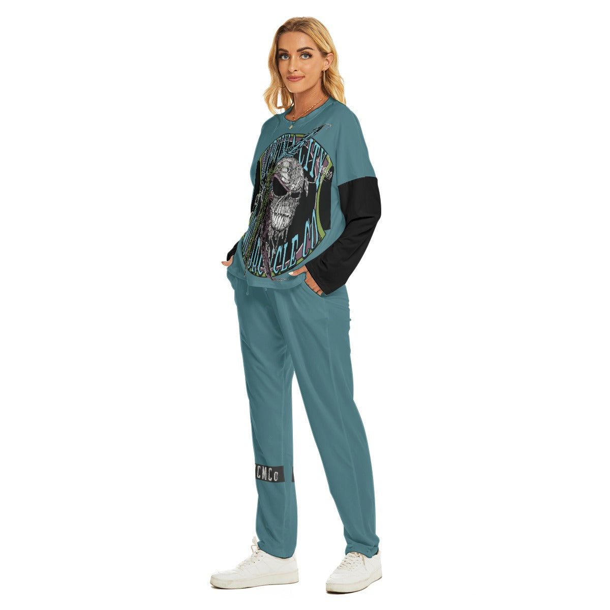 Indian Brave Dark Teal Top and Bottom PJ Loungewear Set lounge wear Virginia City Motorcycle Company Apparel in Nevada USA