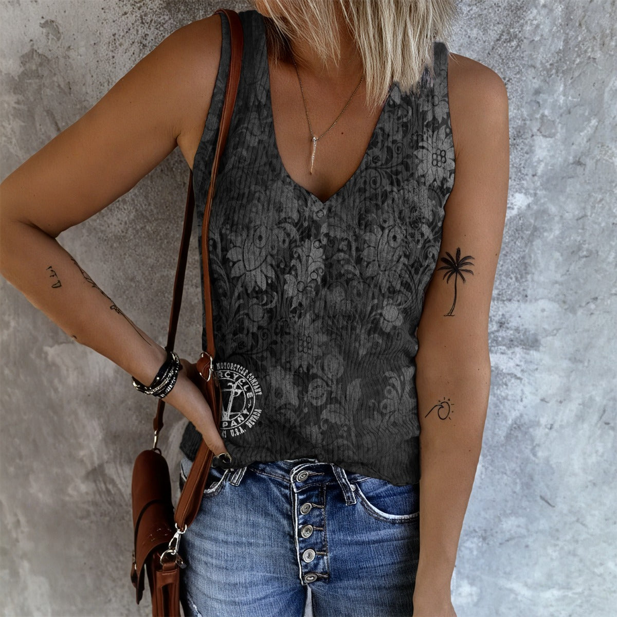 Piston Skull Women's Ribbed Tank  Virginia City Motorcycle Company Apparel in Nevada USA