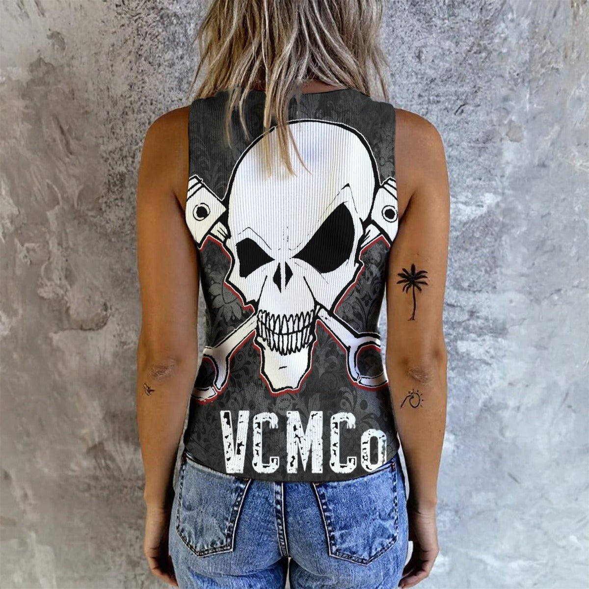 Piston Skull Women's Ribbed Tank  Virginia City Motorcycle Company Apparel in Nevada USA