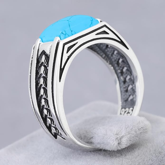 Chimoda Arrow Pattern Sterling Silver Ring for Men Turquoise Stone