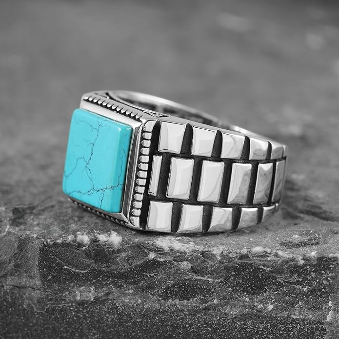 Chimoda Watch Design Sterling Silver Ring for Men Turquoise Stone