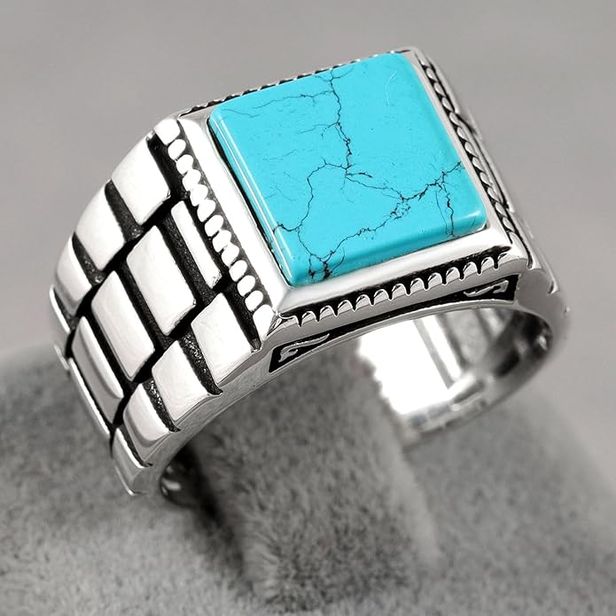 Chimoda Watch Design Sterling Silver Ring for Men Turquoise Stone