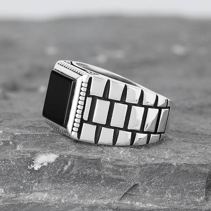 Chimoda Watch Design Sterling Silver Ring for Men Onyx Stone