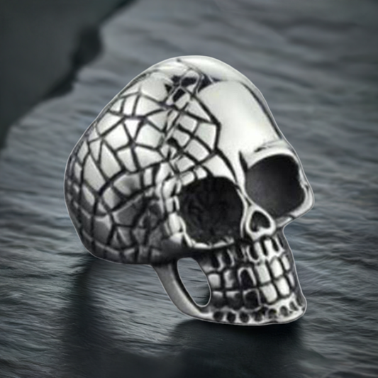 R109 Stainless Steel Cracked Skull Biker Ring