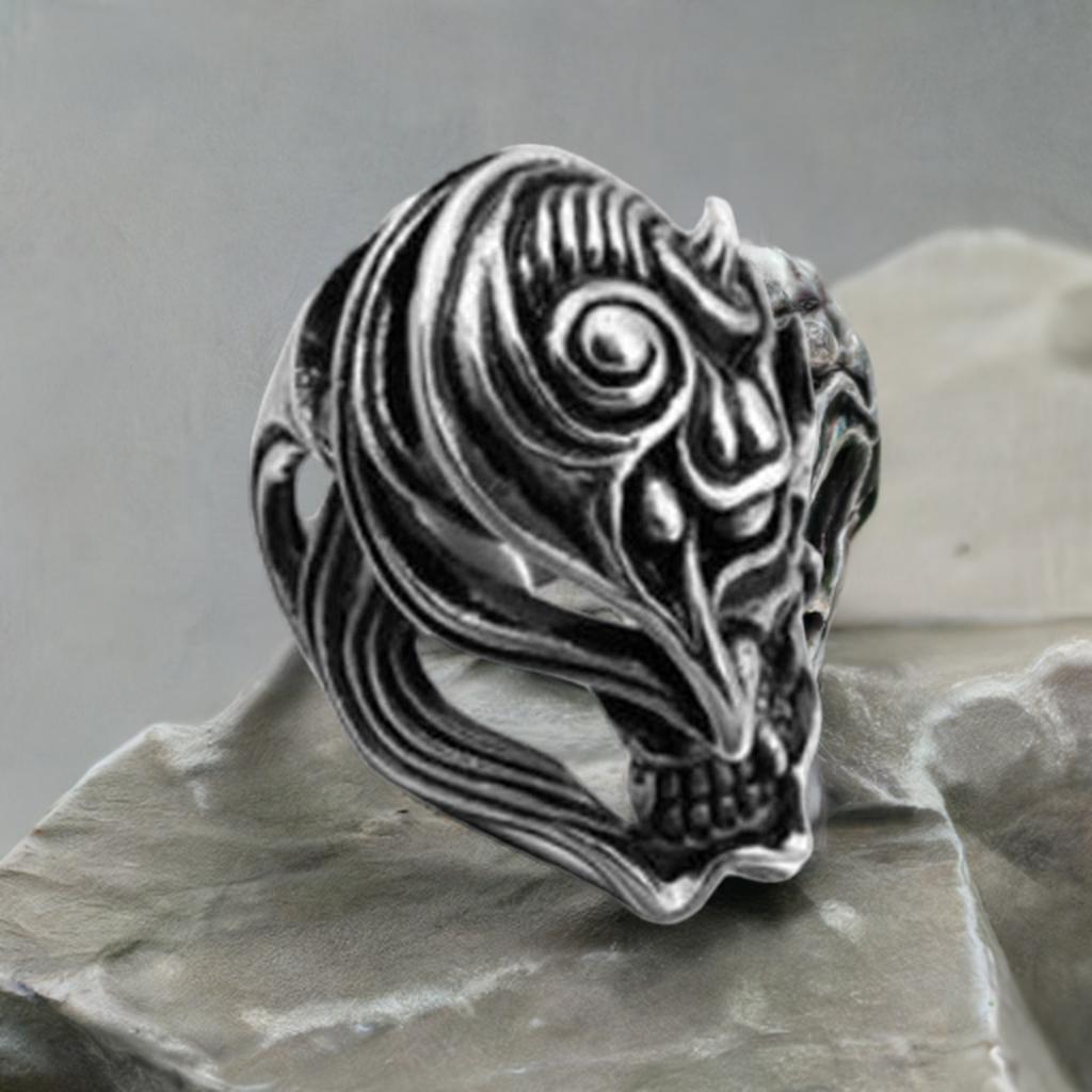 R115 Stainless Steel Dragon Fire Skull Biker Ring