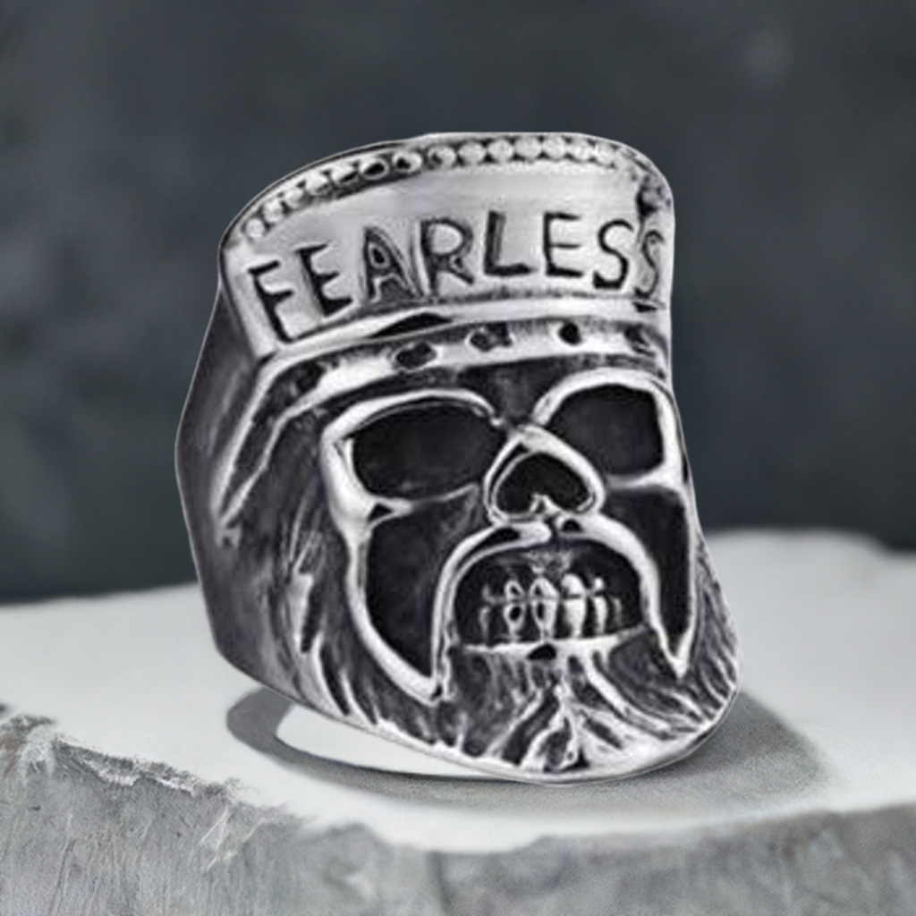 R110 Stainless Steel Fearless Skull Biker Ring