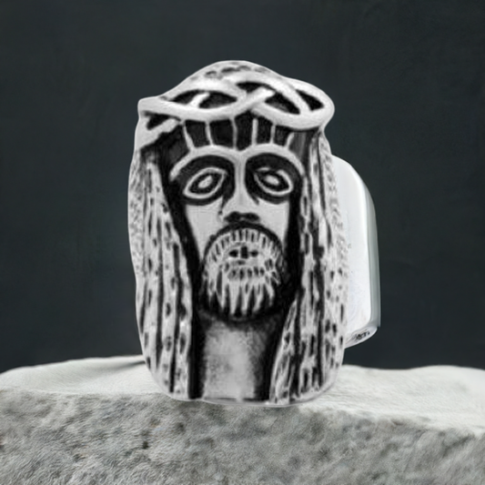 R125 Stainless Steel Jesus Face Skull Biker Ring