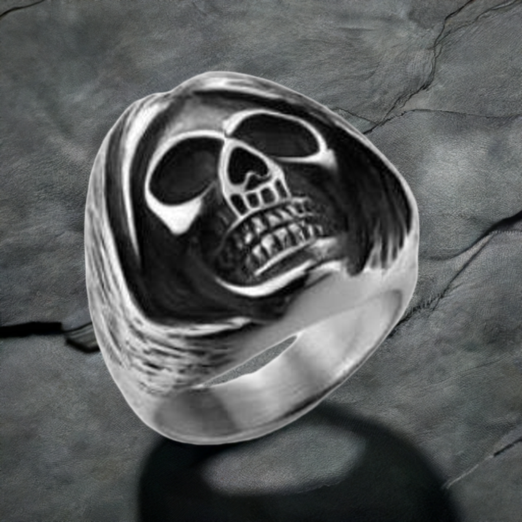 R139 Stainless Steel Sleepy Head Skull Biker Ring