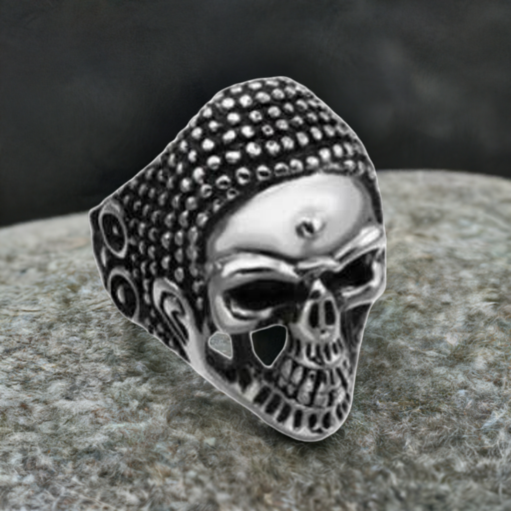 R123 Stainless Steel War Head Skull Biker Ring