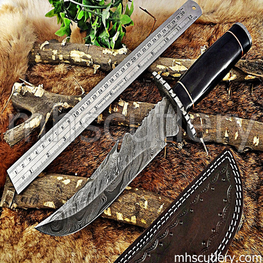 Custom Handmade Damascus Steel Fancy Hunter Bowie