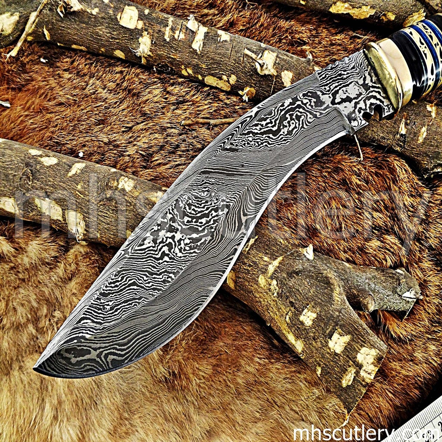 Custom Hand Forged Damascus Steel Hunter Kukri Knife